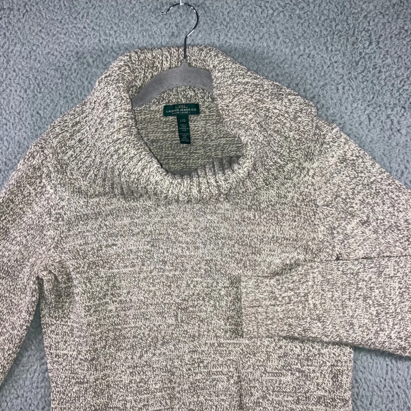 Lauren Jeans Co Ralph Lauren Cowl Neck Sweater Women Large Chunky Speckled Knit Tan Size undefined - Image 2