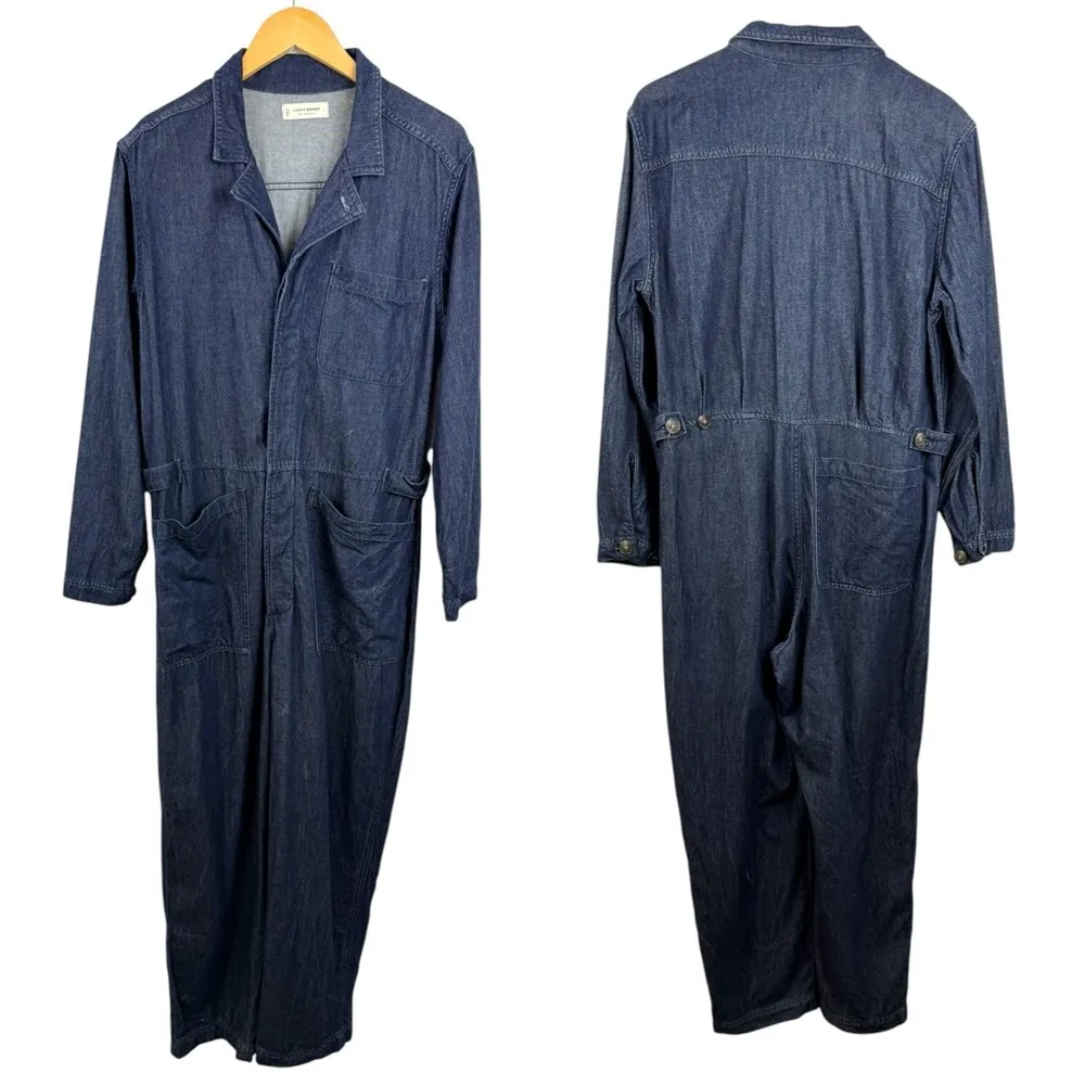 Lucky Brand Surplus Jumpsuit denim coveralls boiler suit dark wash straight SZ L - Image 3