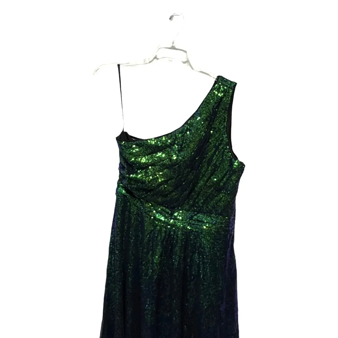 Kate Kasin Mermaid One Shoulder Green Sequin Gown Formal Bridal Wedding Size 16 - Image 2