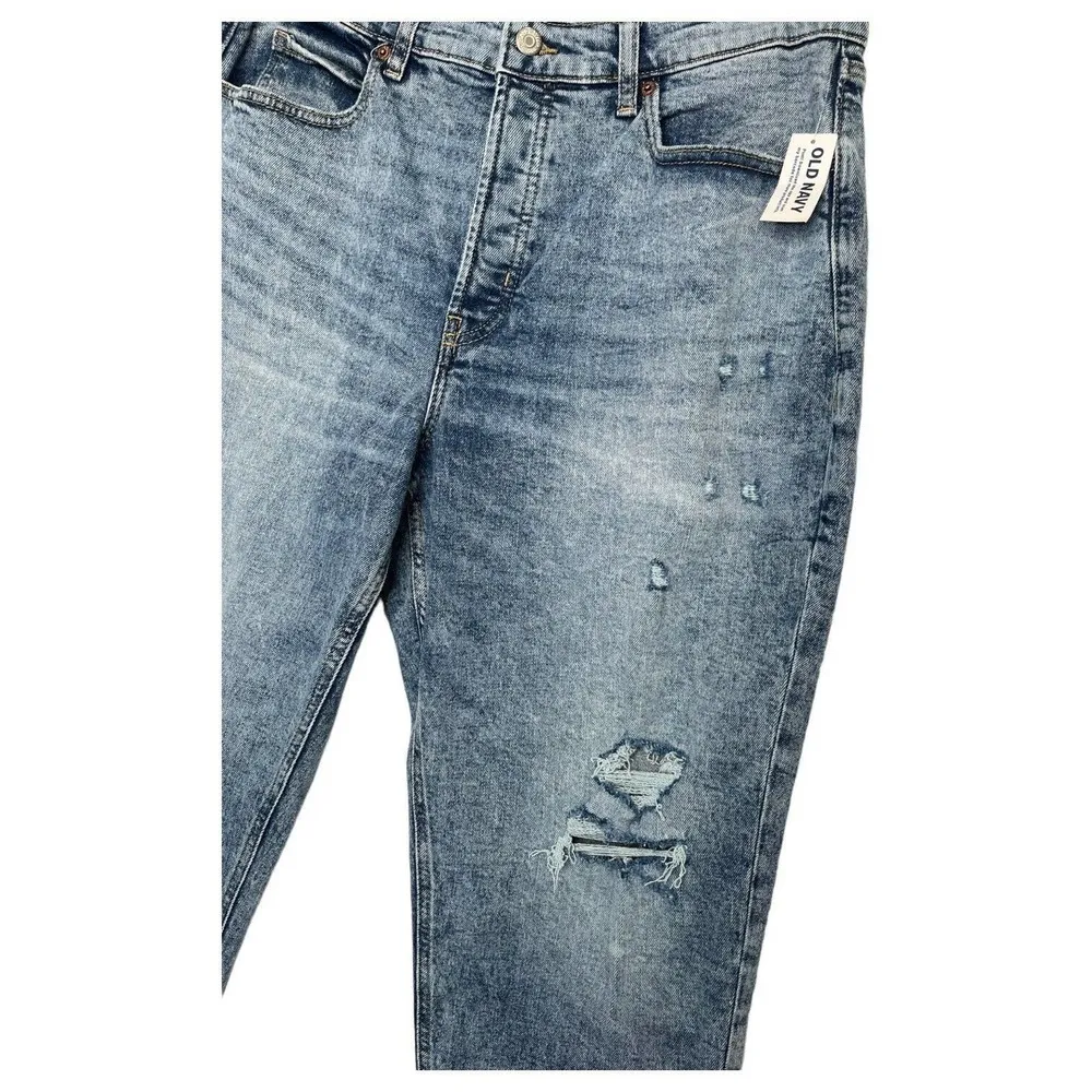 Old Navy Jeans Womens 14 Curvy High Waist Button Fly Sky Hi Straight Ripped Blue - Image 5