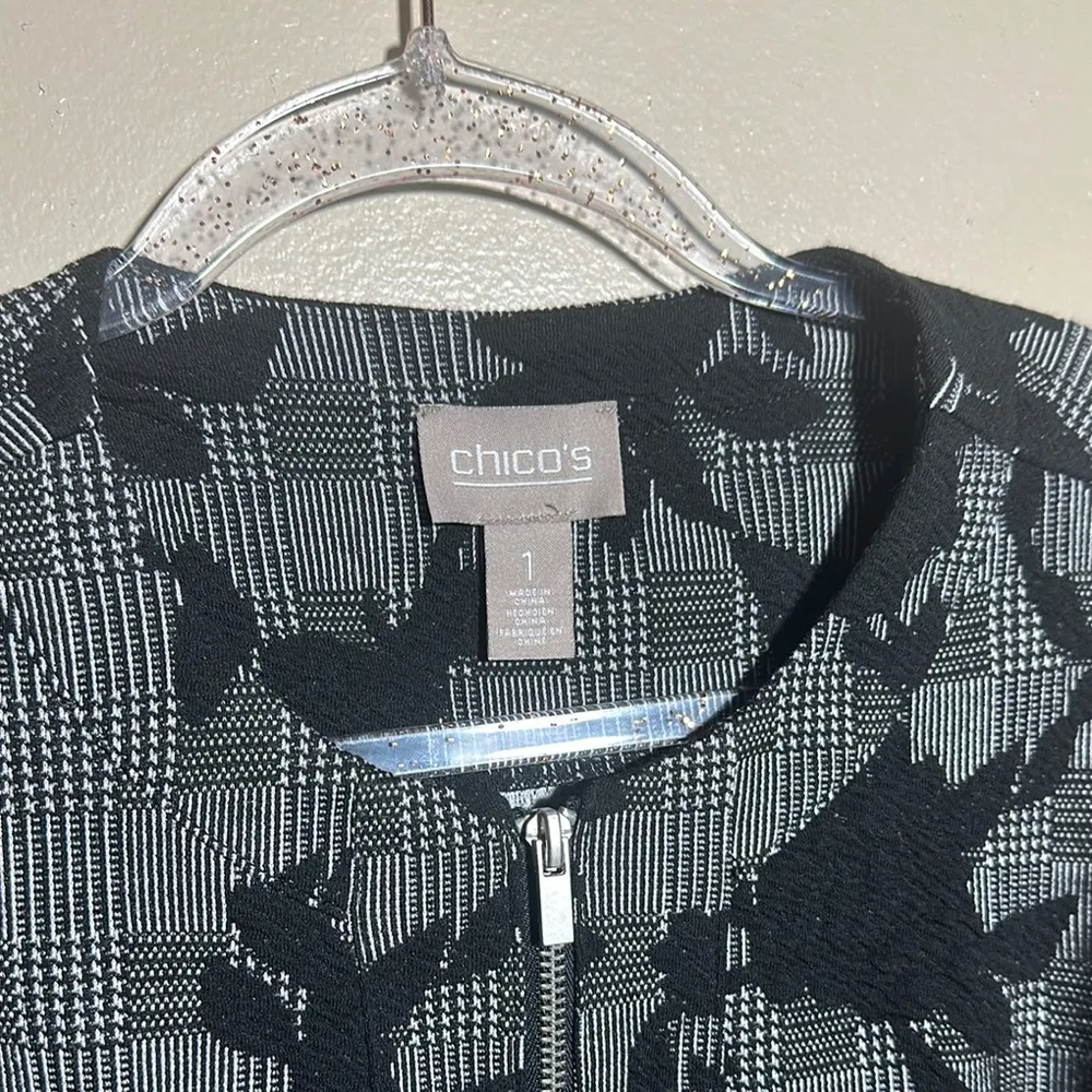 Chico's Black Floral Zip Up‎ Jacket Sweater | 1 - Image 2