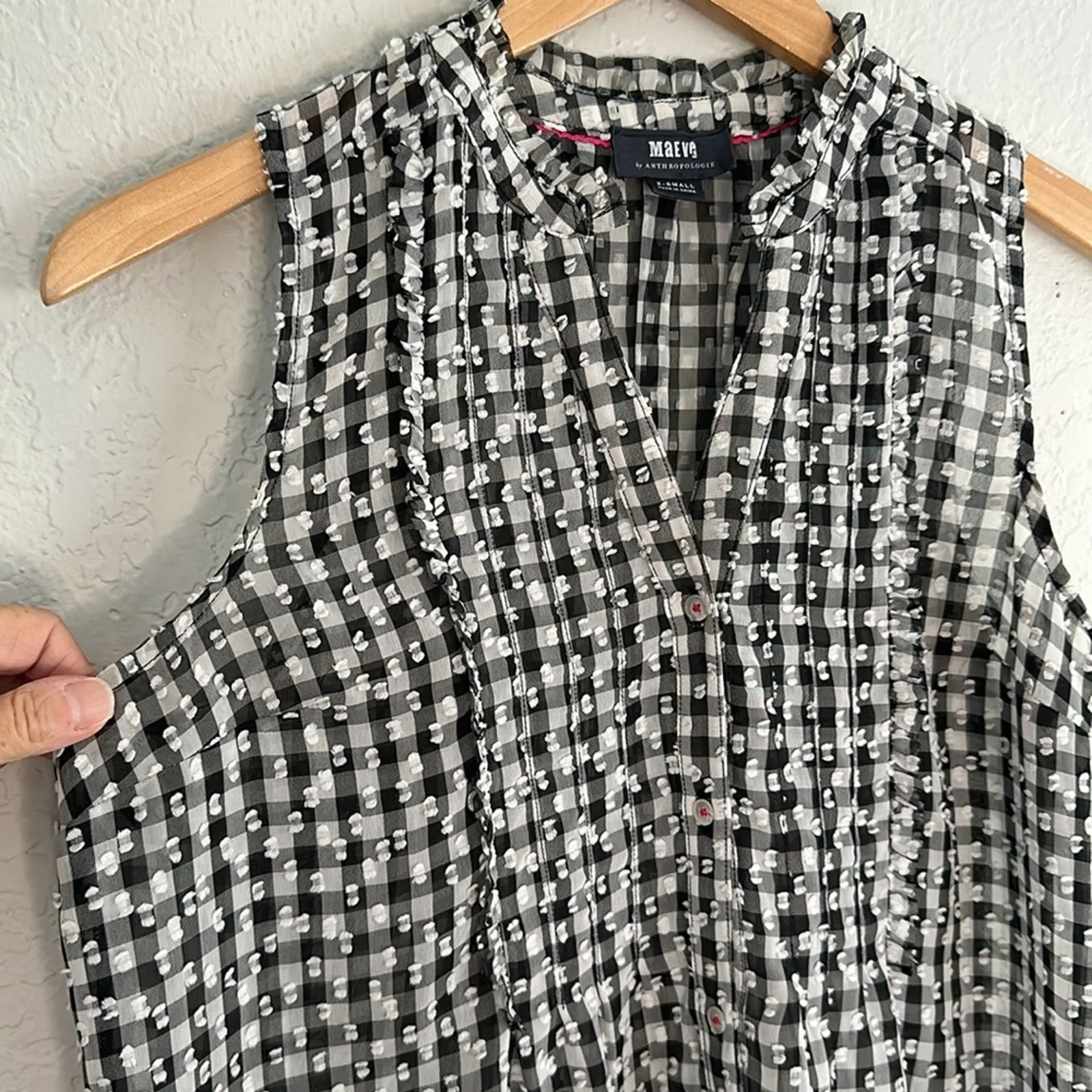 Maeve Anthropologie Black White Check Top Gingham Farm Cowgirl Picnic - Image 2