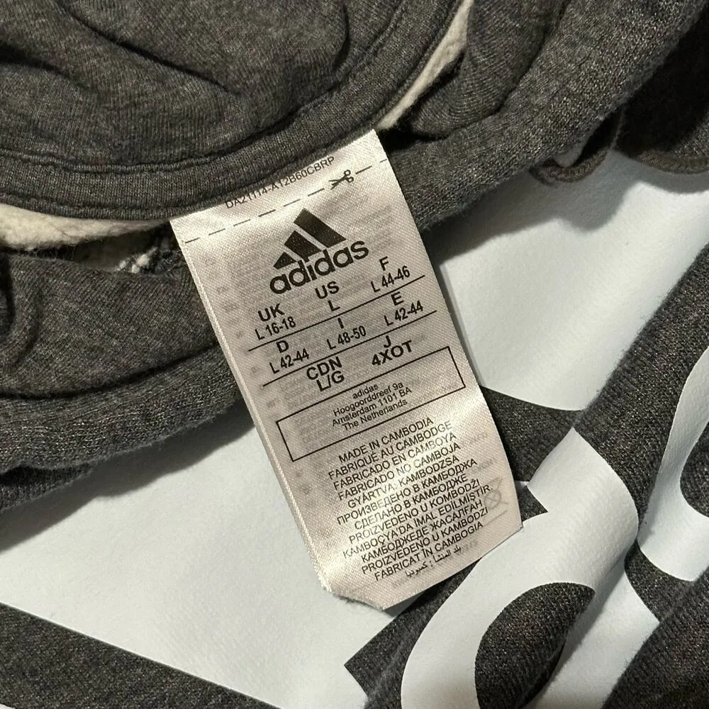 Adidas Essentials Big Logo Fleece Hoodie Sweatshirt Womens L Dark Grey Athletic - Image 6