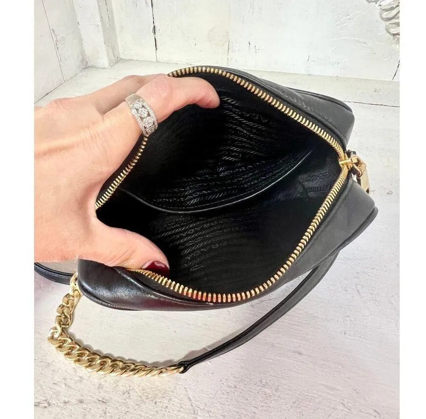 Prada Bandoliera Nappa Gaufre'1 Quilted Leather Crossbody Handbag Nero Black - Image 13