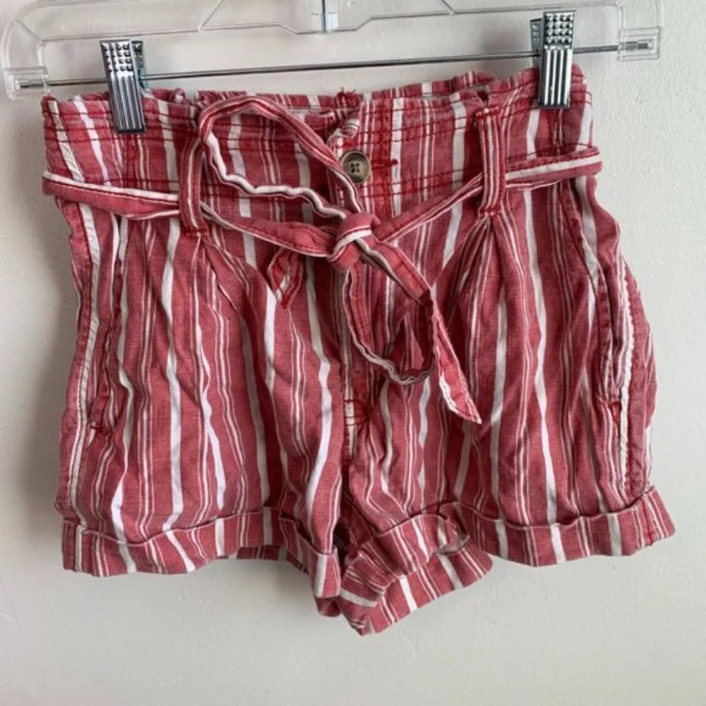 American Eagle Red & White Striped Paper Bag Shorts - Image 2