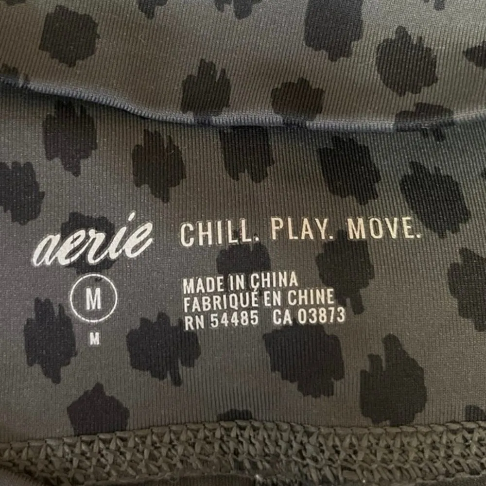 Aerie Black Gray Leopard Print High Rise Pull On Yoga Athletic Leggings Size M - Image 4