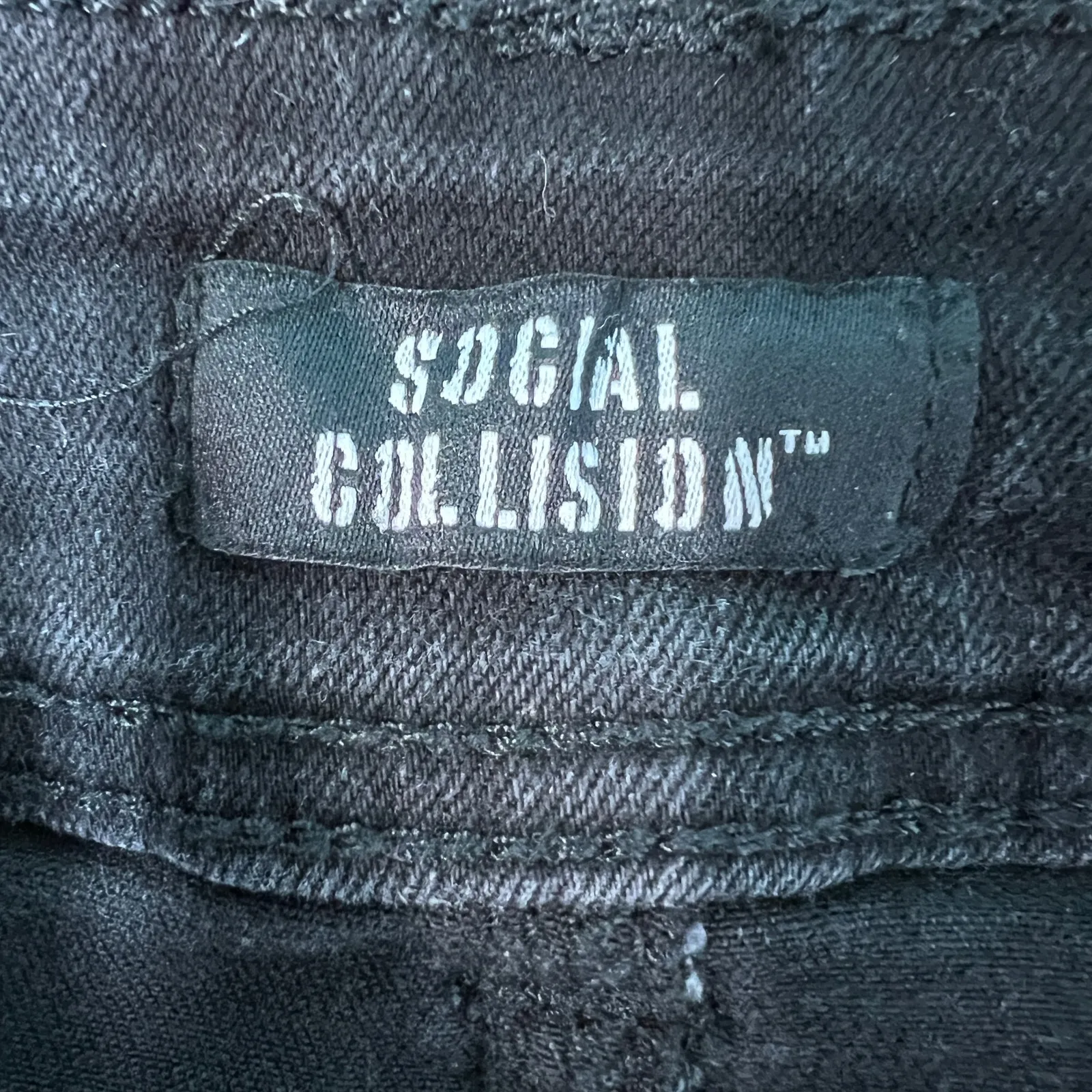 Social Collision Denim Flared Mini Skirt Large Y2K Coquette Whimsigoth Festival Black - Image 3