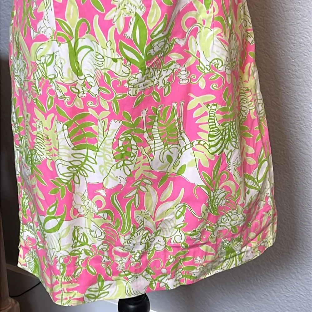 LILLY PULITZER Green & Pink Jungle Road Elephant Floral Shift Dress Size 8 - Image 3