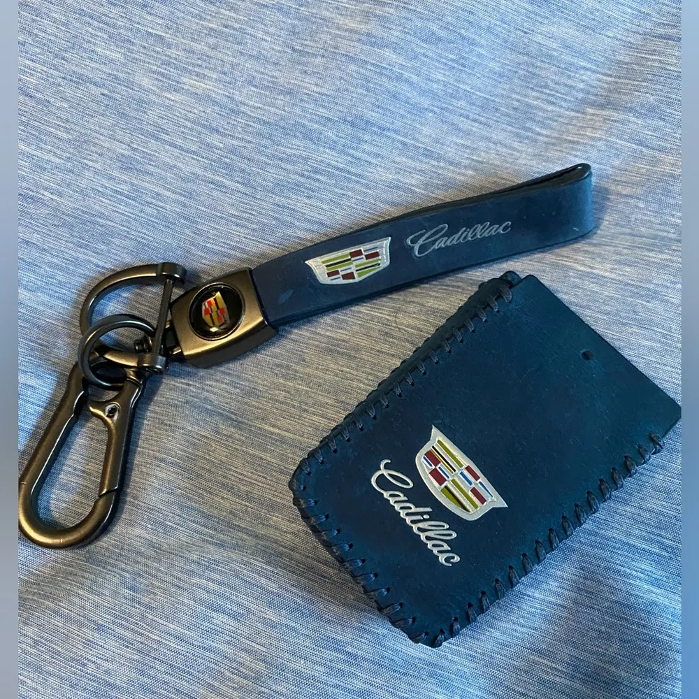 Cadillac Leather Key Fob Cover Case Blue - Image 2