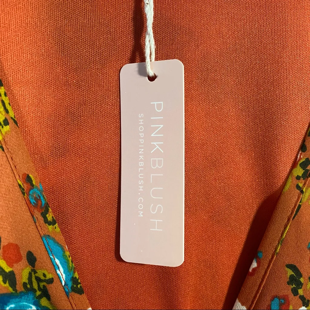 Pinkblush Rust Floral Printed V-Neck Chiffon Maternity Dress NWT Size Medium - Image 9