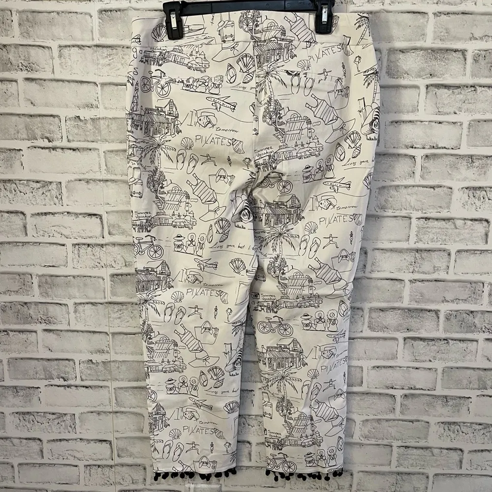 Women’s Chico’s Brigitte Sanibel Island white print Pom Pom crop pants S… - Image 3