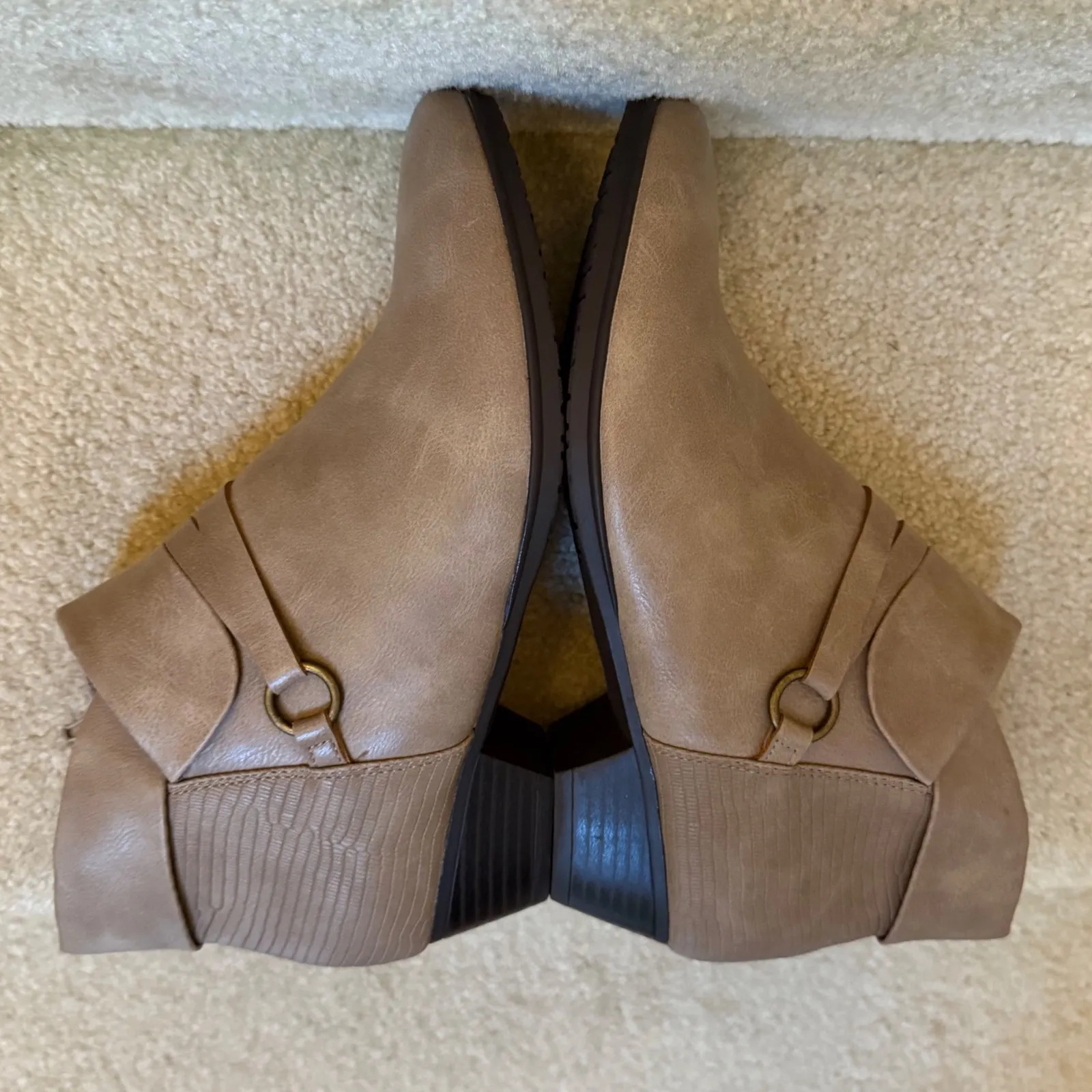 Kim Rogers Rachel Taupe Ankle Booties Faux Leather Stacked Heel Womens Size 8.5M - Image 8