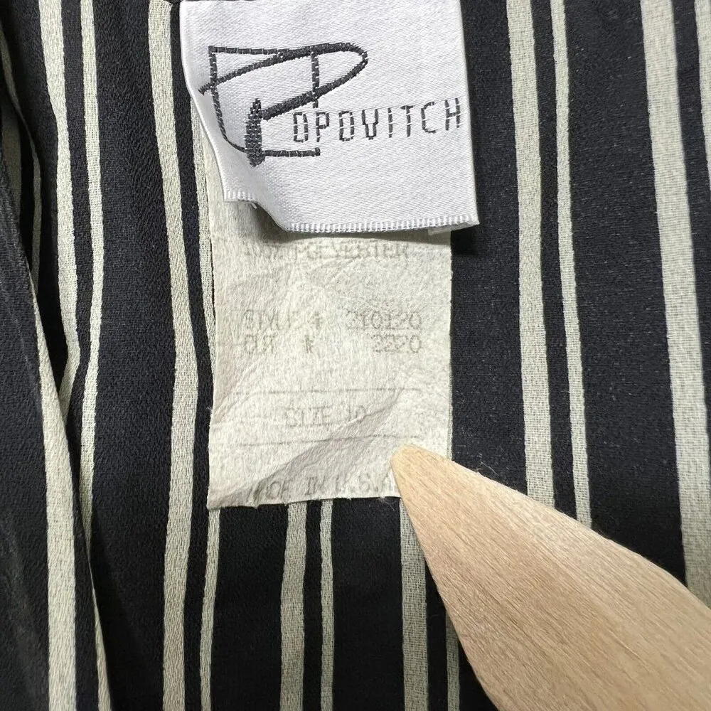 Vintage Popovich Dress Womens Size 10 Black Striped Secretary‎ Long Sleeve Work - Image 3