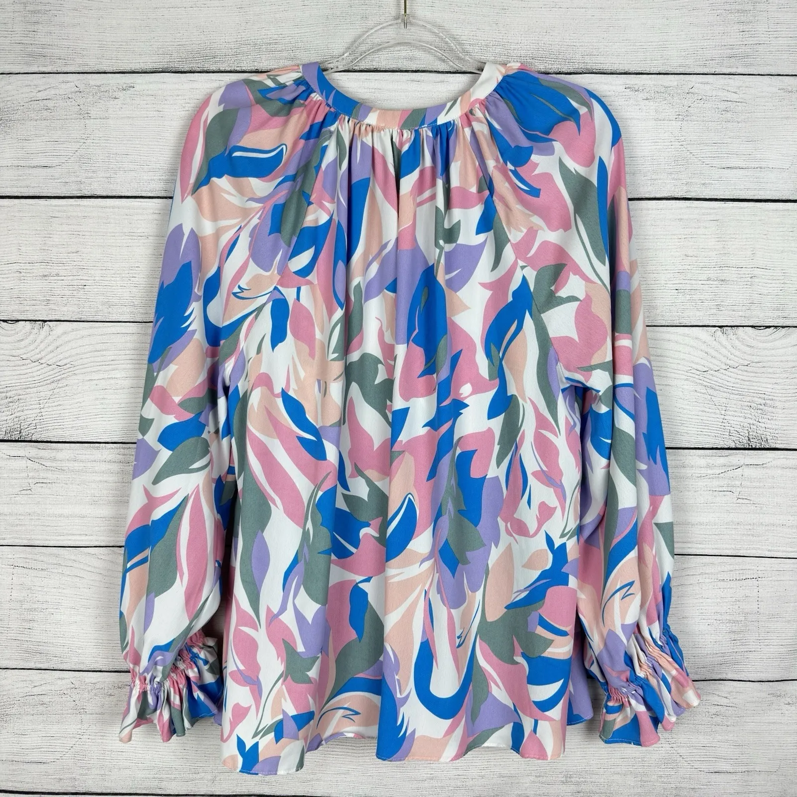 ENTRO Anthropologie Colorful‎ Patterned Blouse Long Sleeve Size Medium Spring - Image 5