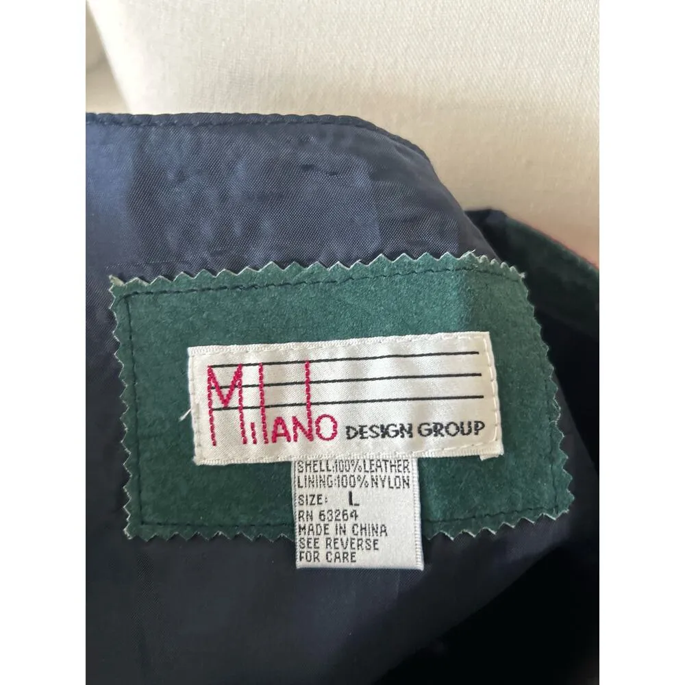 Vintage 90s Navy, Green & Burgundy Stitched Leather Vest Blue Size L - Image 5