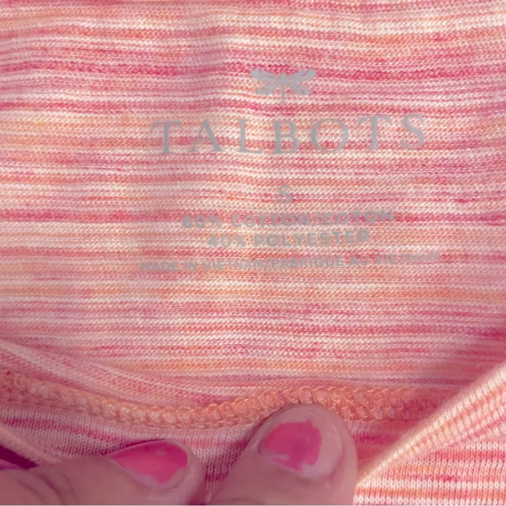 Talbots Womens T Shirt Size Small Pink Orange Short Sleeve Crew Neck Striped - Image 5