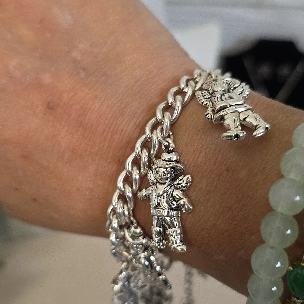 Vintage Silver Charm Bracelet Cowboy And Cowgirl Angel Charms - Image 11