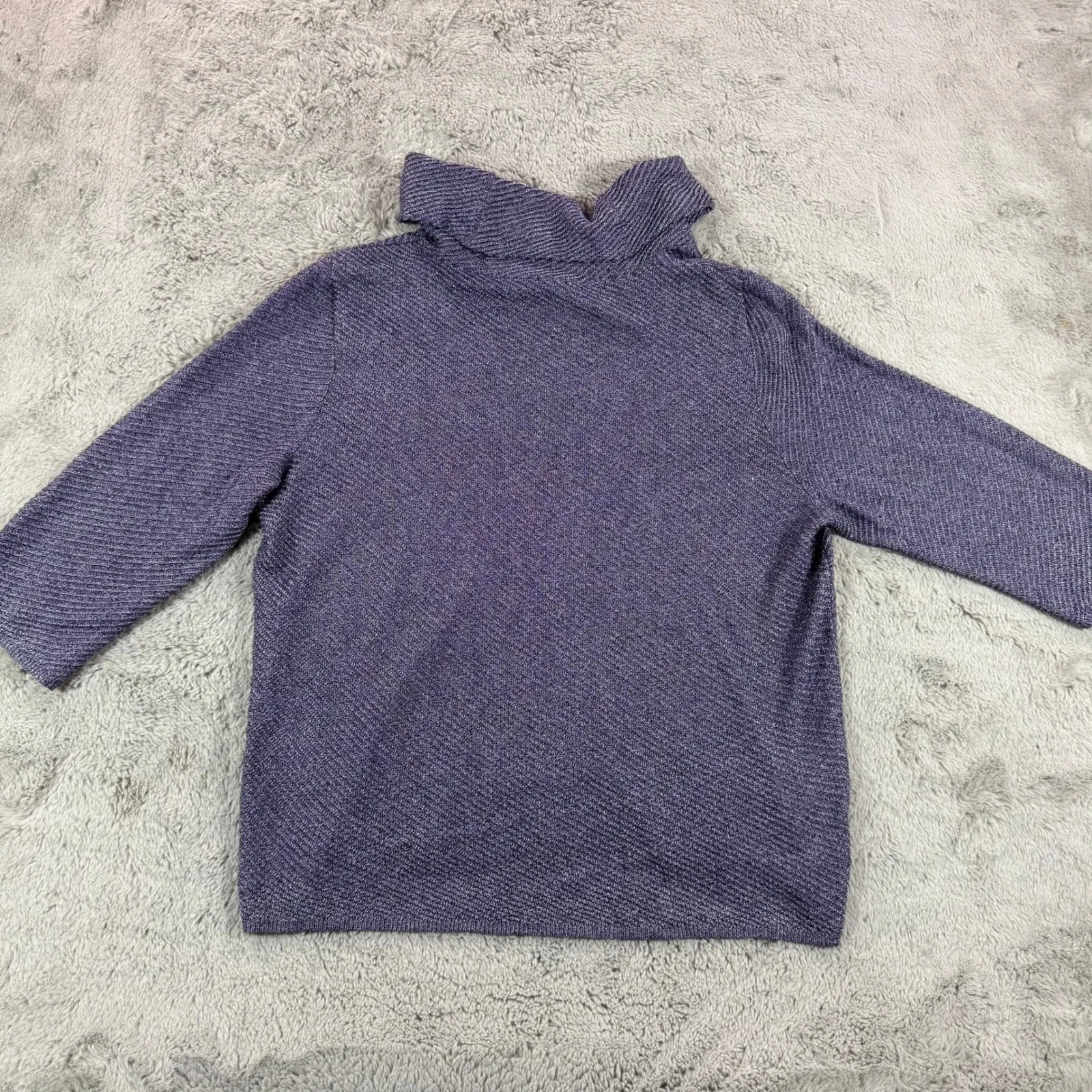 Chico's Easywear Purple Metallic Knit Cowl Neck 3/4 Sleeve Pullover‎ Top Size XL - Image 7