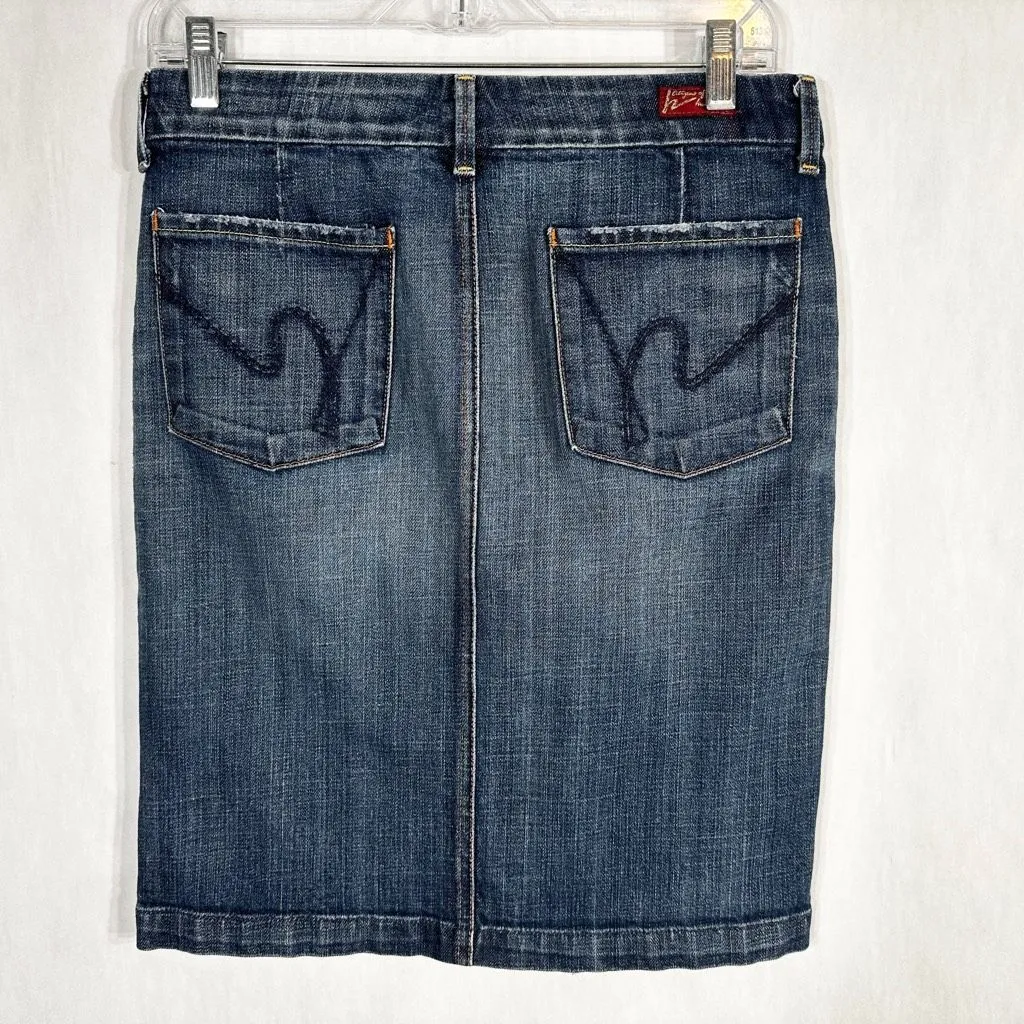 Citizens of Humanity Size 27 Denim Skirt Sophia Knee Length Y2K‎ Front Slit 618 - Image 2