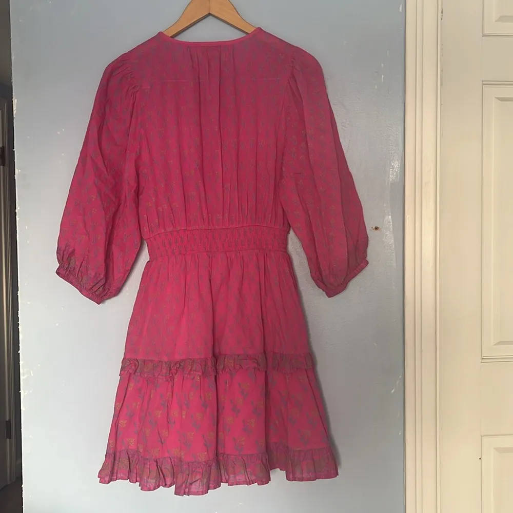 Cleobella Demi Mini Long Sleeve Ruffle Tassel Ditzy Pink Printed Dress - Image 8