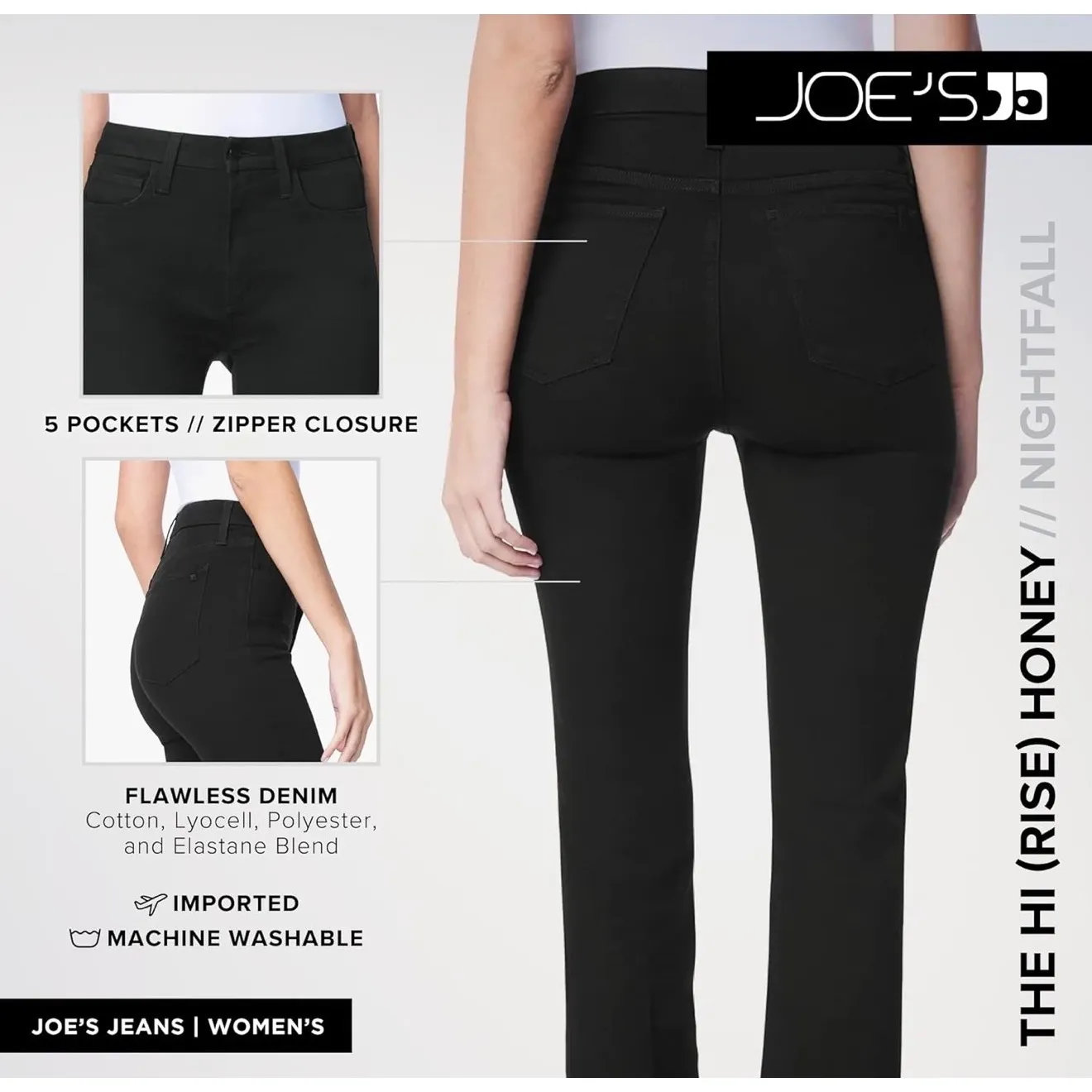 Joes Jeans The Hi Honey High Rise Bootcut Black Jeans Womens Size 26x34" - Image 6