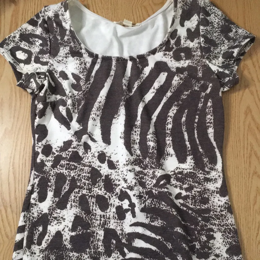 Womens Forever 21 Animal Print Dress Stretchy Off White Gray-Brown Size Large - Image 2