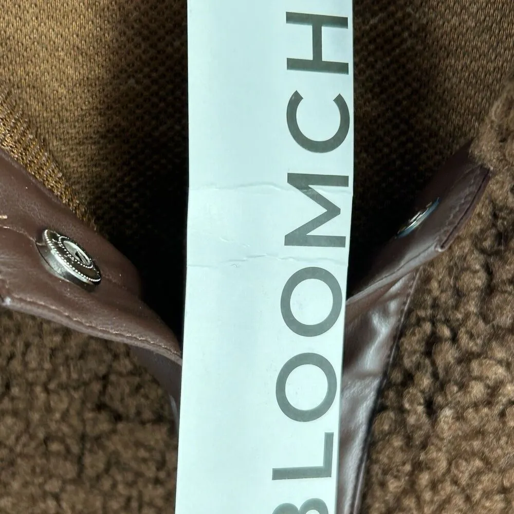 Bloomchic PU Leather Patchwork Metal Detail Brown Teddy Jacket Size 14/16 - Image 15