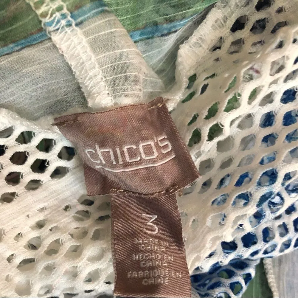 Chicos mesh blue white green swimsuit cover up size 3. Art to wear watercolor - Image 10