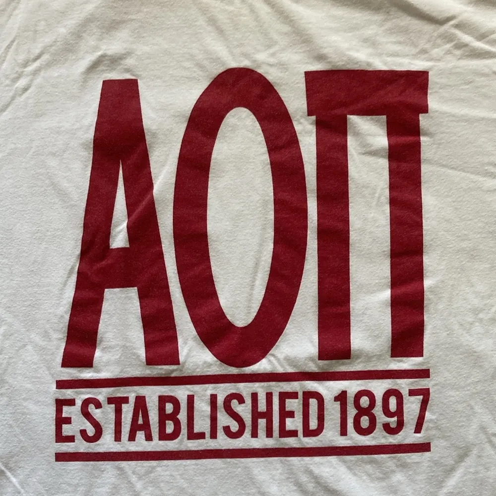 Alpha Omicron Pi AOPi Sorority Short Sleeve T-Shirt White Size XL Gildan EUC - Image 3