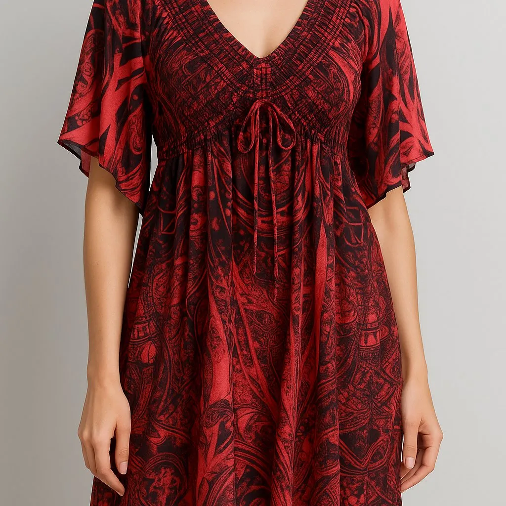 OneWorld “Live and Let Live”‎ Red Boho Peasant Dress - Image 1