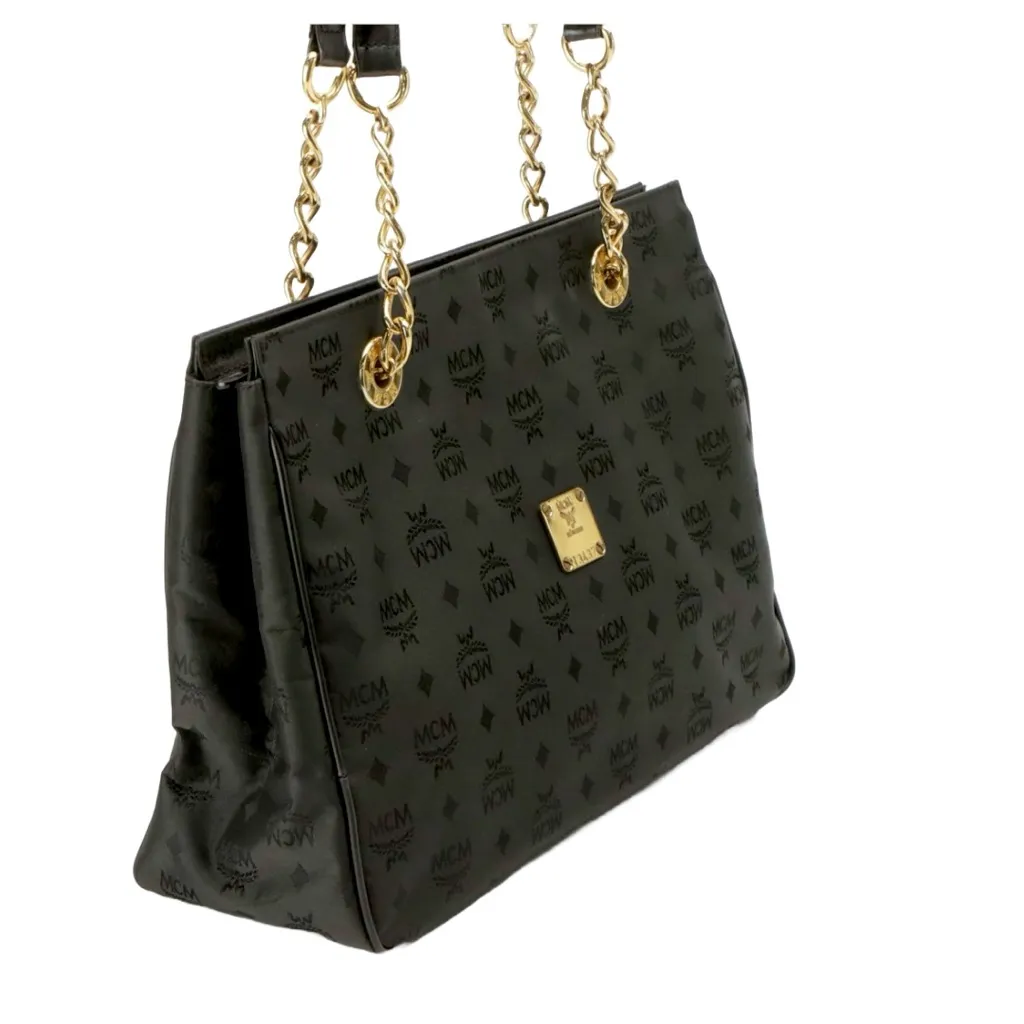 MCM SHOULDER BAG IN BLACK MONOGRAM VISETOS NYLON JACQUARD & LEATHER TOTE - Image 6