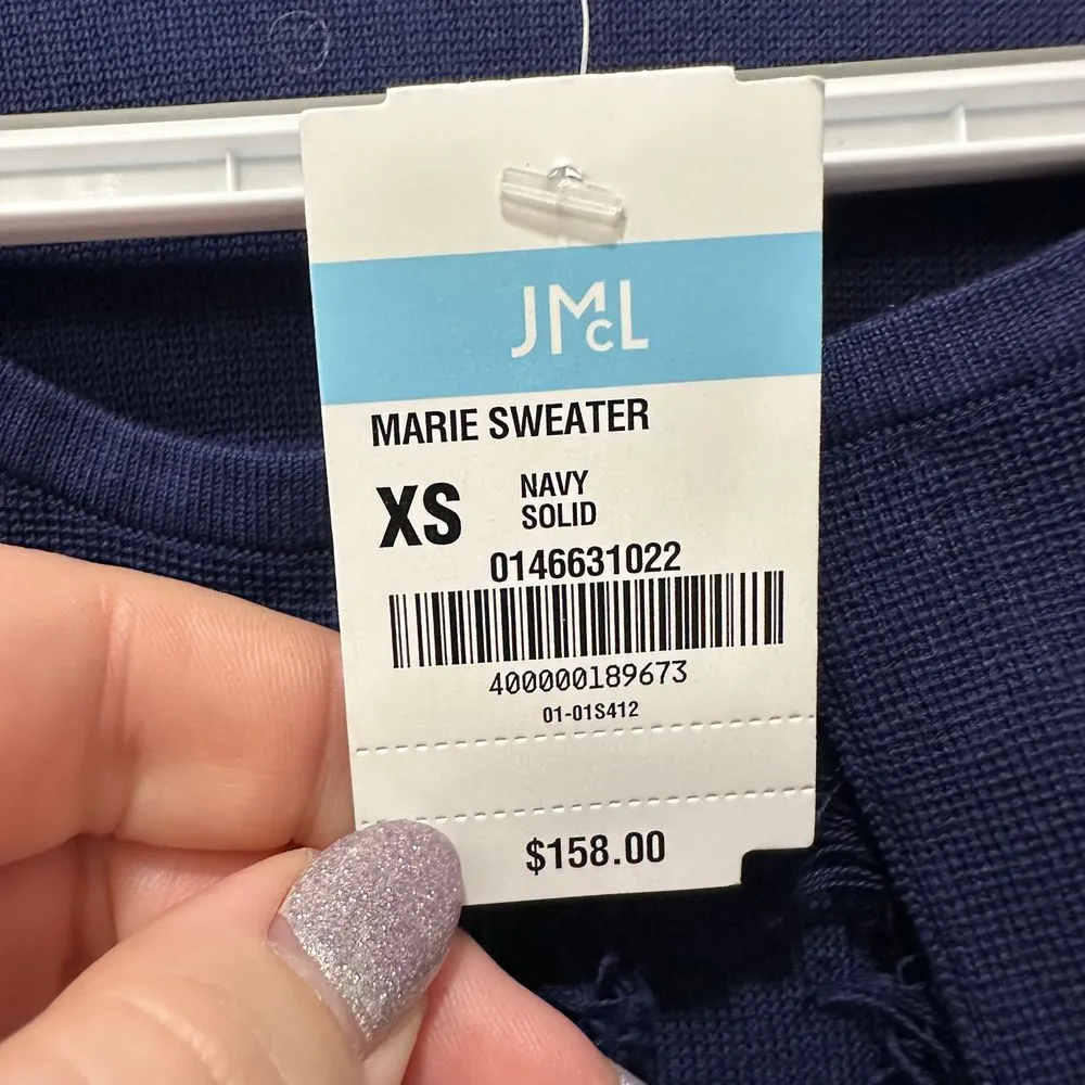 J Mclaughlin‎ Marie Sweater XS Navy Blue Solid Fringe Open Knit Cardigan NWT - Image 6