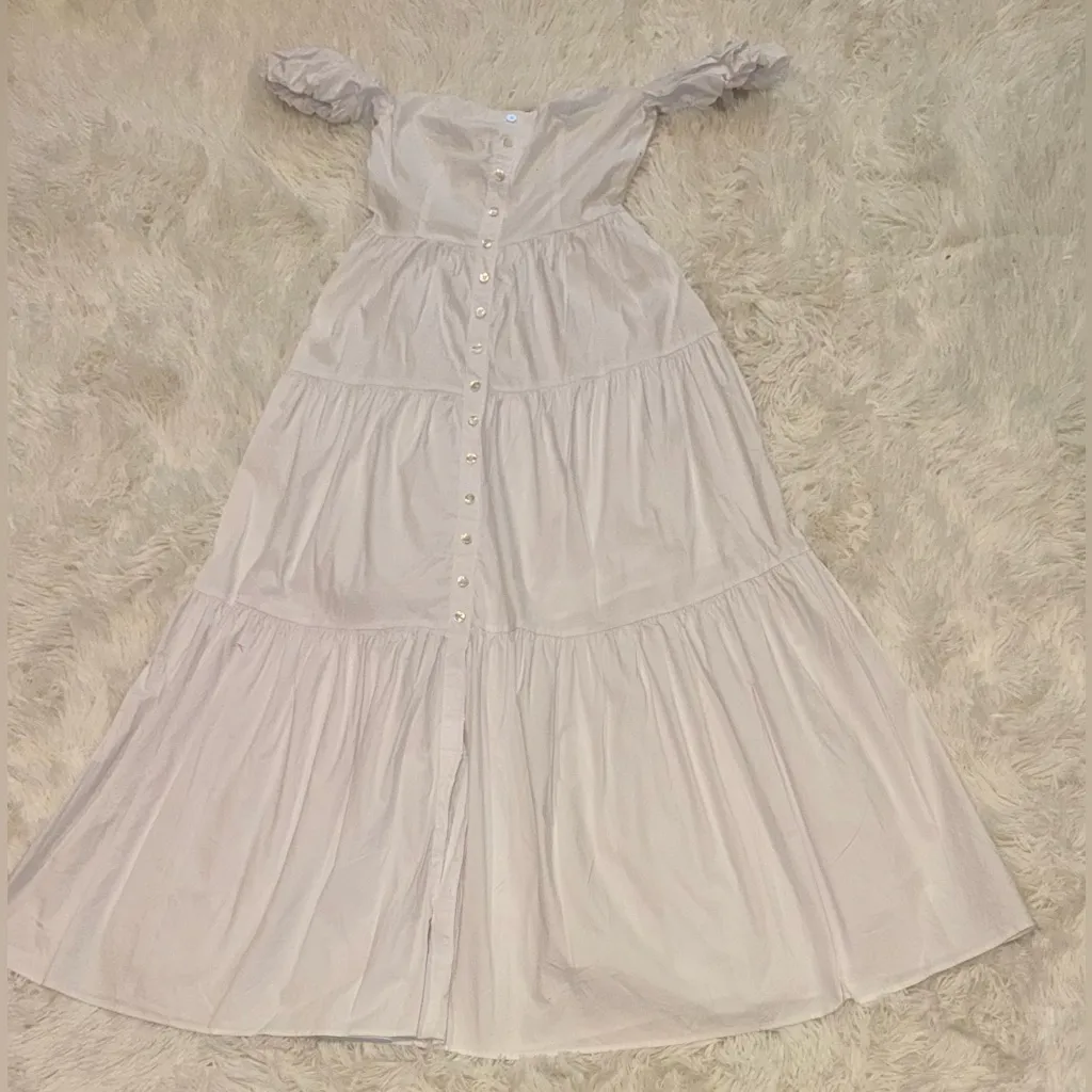 NEW STAUD Elio Off the shoulder white midi cotton Dress sz 00 - Image 4