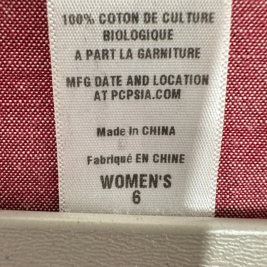 Patagonia Organic Cotton Red Pink Chambray Button Up Shirt Women's 6 Long Sleeve - Image 7