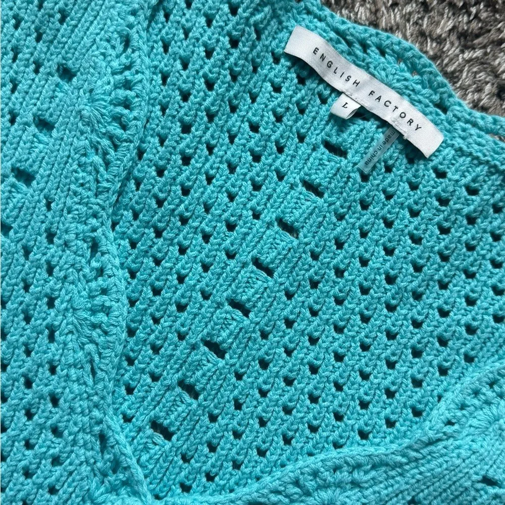 English Factory Pointelle Puff-Sleeve Knit Top – Turquoise – Size L - Image 5