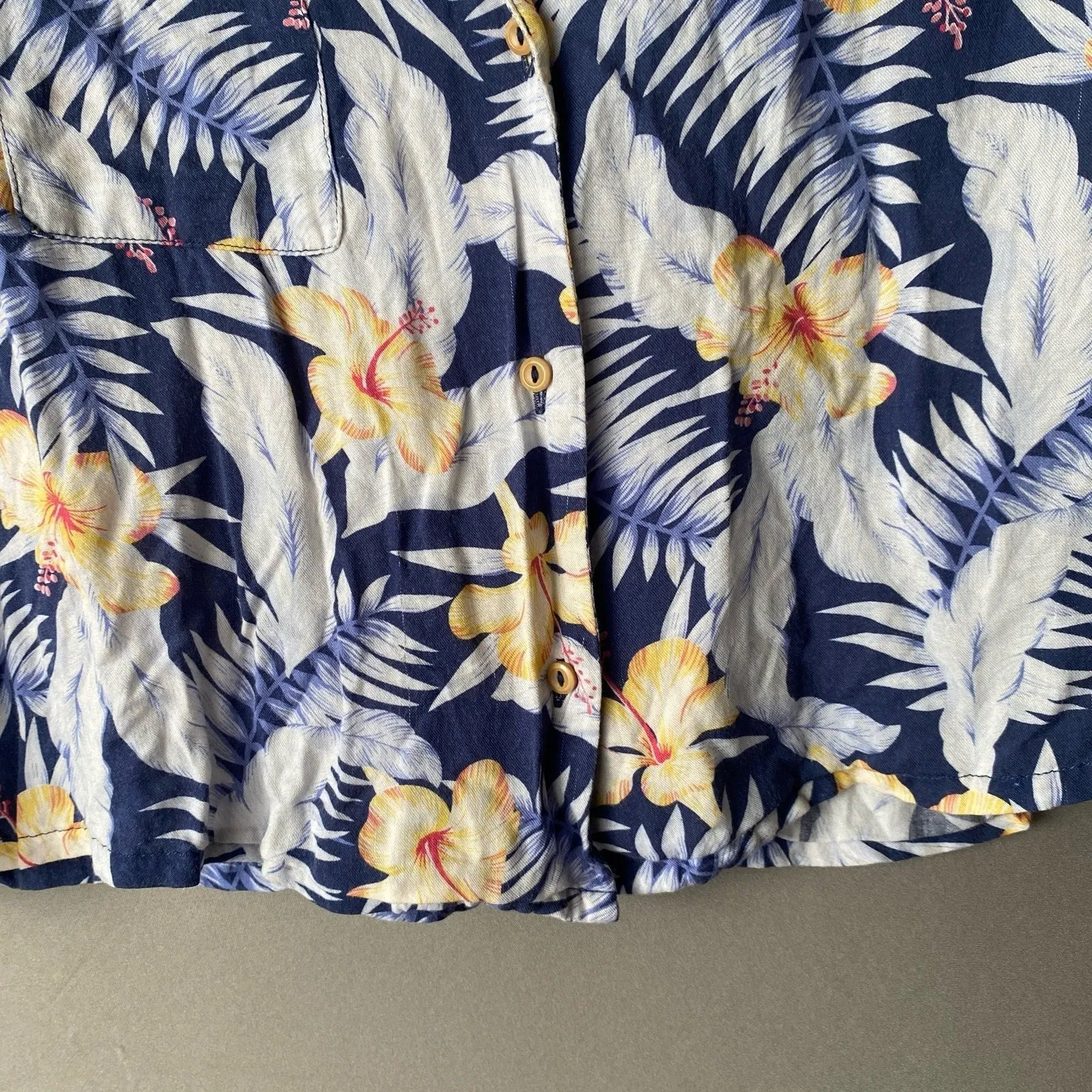 & Other Stories sz 4 Blue Hawaiian‎ Button Cropped Shirt Floral Palm Tropical - Image 3