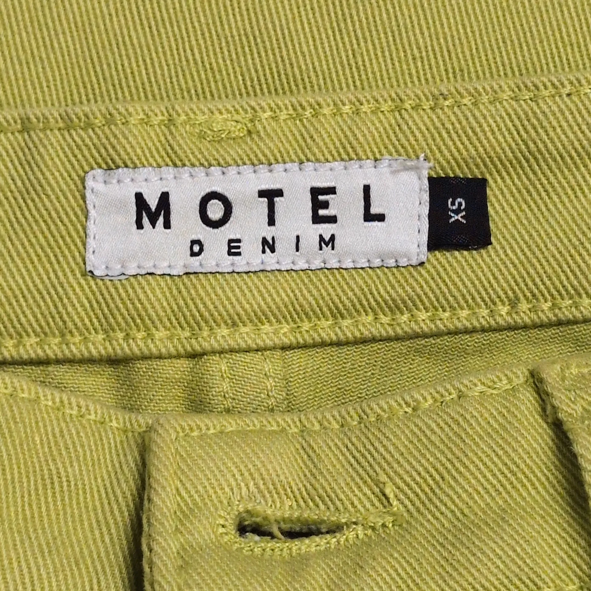 Motel Rocks Denim Yellow-Green 5-Pocket Straight Leg High-Waisted Pants XS/33 - Image 7