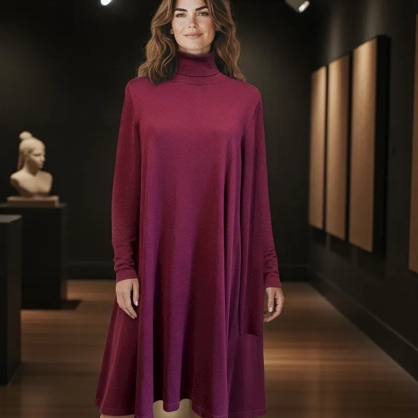 AGB Knit Sweater Dress Burgundy SZ XL Midi Turtle Neck Long Sleeve Minimalist Red - Image 2