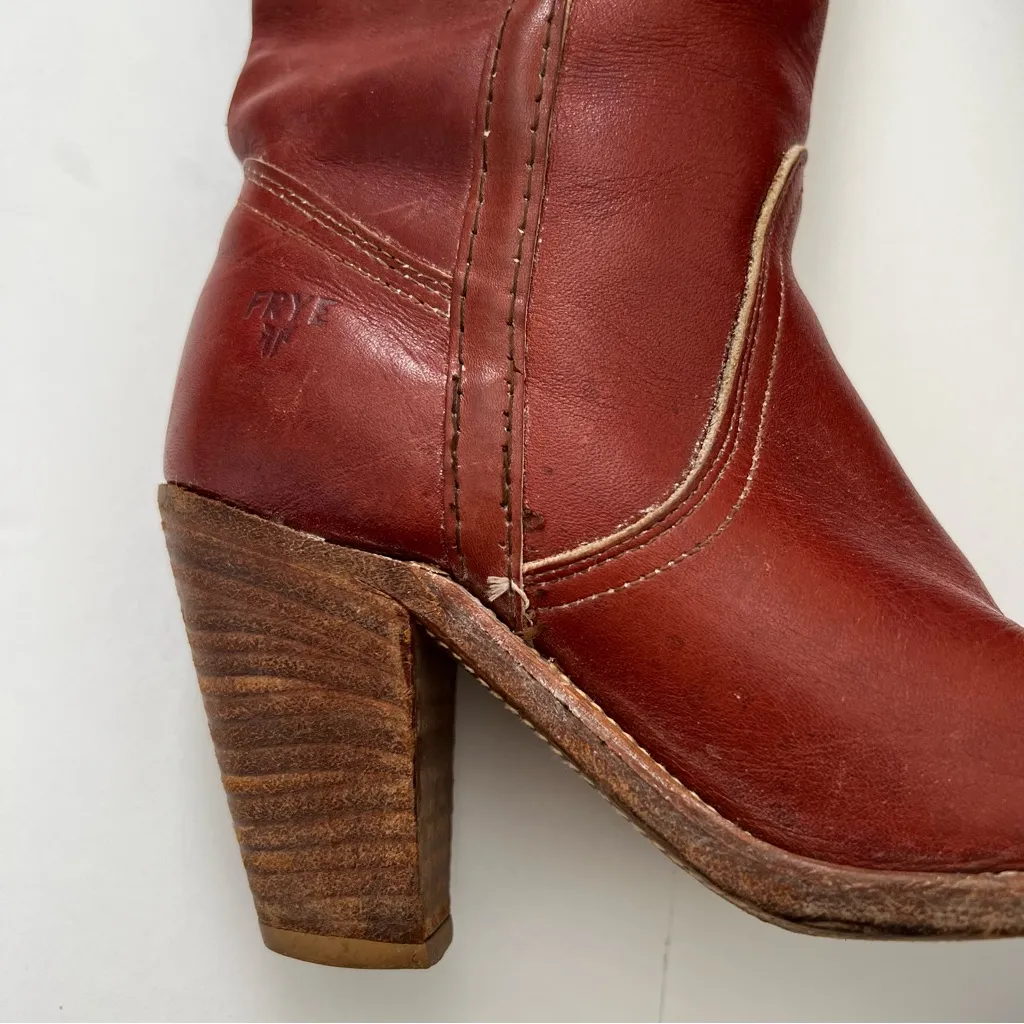 Vintage Redwood Mahogany Red Leather Tall Heeled Boot Size 5.5 - Image 2