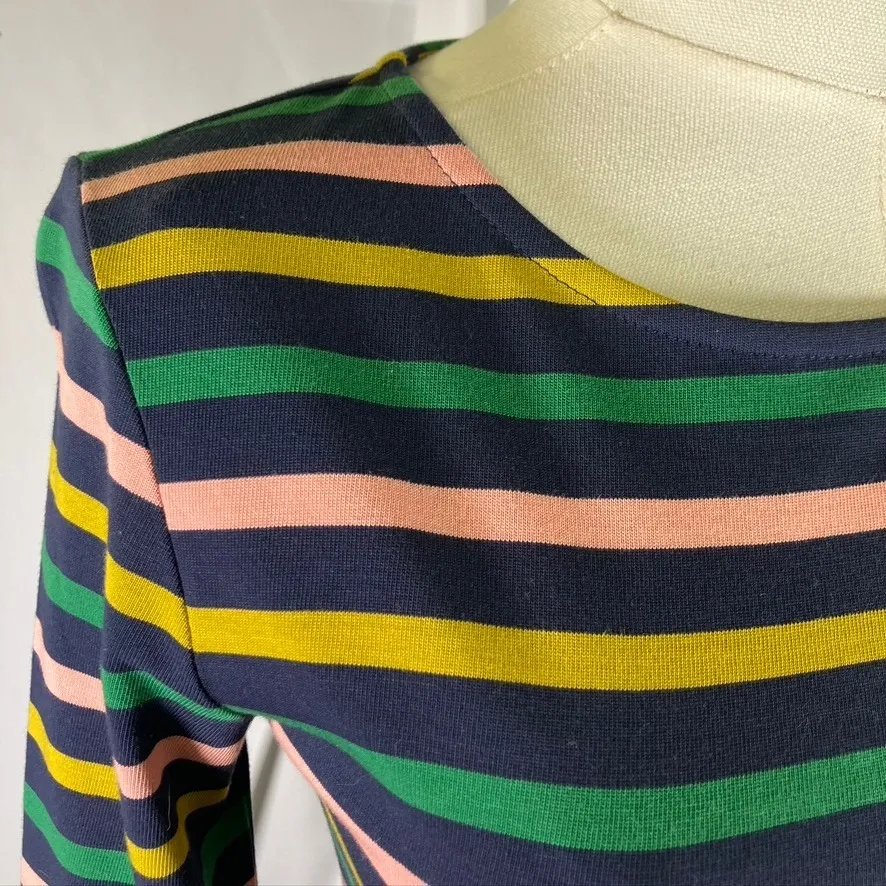 J. Crew Striped Knit Midi Dress Long Sleeve Pink‎ Green Yellow Navy Size 2 New - Image 2