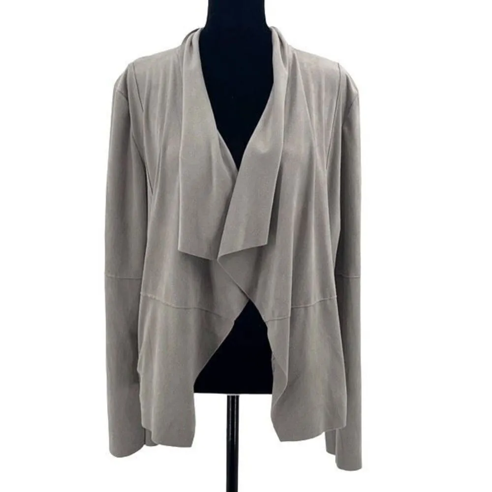 Bagatelle Womens Faux Suede Drape Open Front Jacket Light Gray Large‎ - Image 2