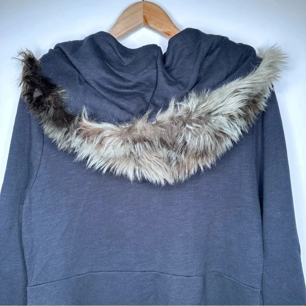 Dylan Anthropologie Black Longline Zip Up Hoodie w/ Faux Fur Collar Size Large - Image 7