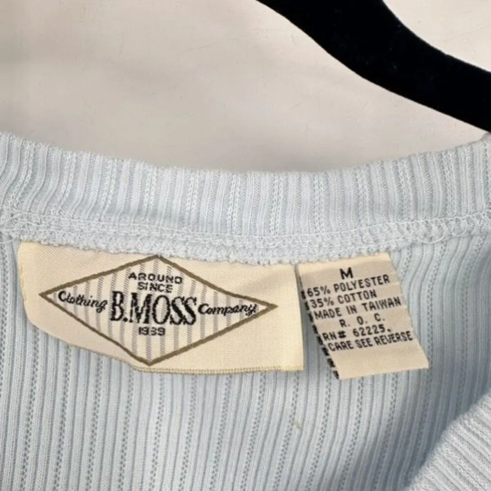 Y2K B. Moss Ribbed Henley Lettuce Trim‎ Crop Shirt Pink & Blue Medium Baby Tee - Image 16