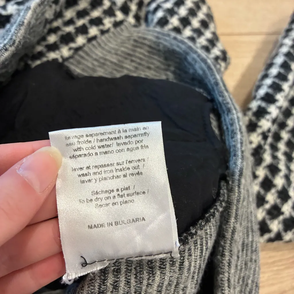 Sandro Paris Houndstooth Black White Wool Blend Bomber Jacket Size 3/L - Image 6