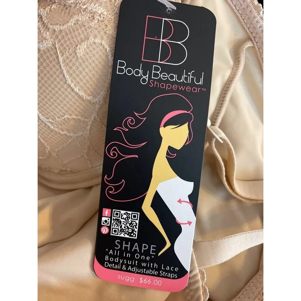 Body Beautiful Womens Size Small Shapewear Bodysuit Tan Nude Lace Adjustable NWT - Image 10