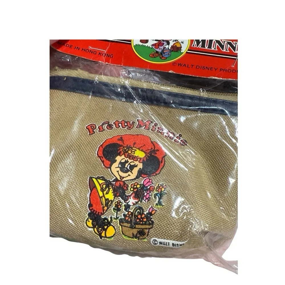 NEW Vintage Pretty Minnie Canvas Coin Purse Tan & Blue / Red Hat - Image 2