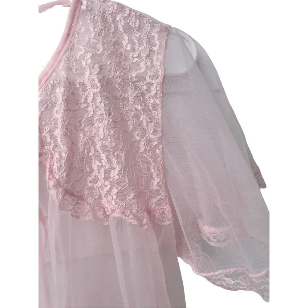 VTG 70s nightie pastel pink Peignoir size XL - Image 3