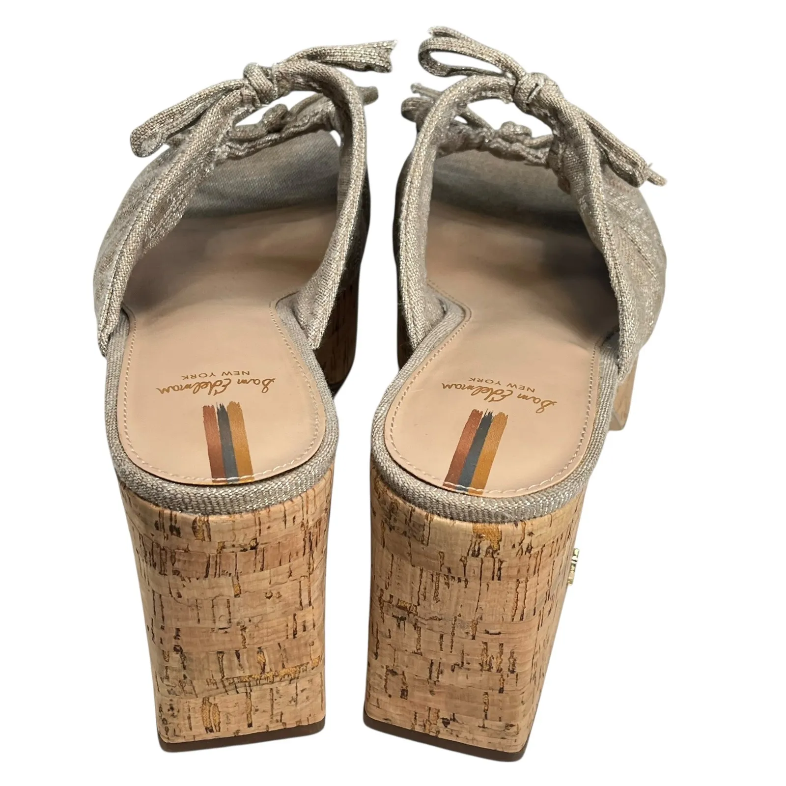 Sam Edelman The Dova Cork Heel Platform‎ Tie Detail Square Toe Beige Gold 8.5 - Image 5