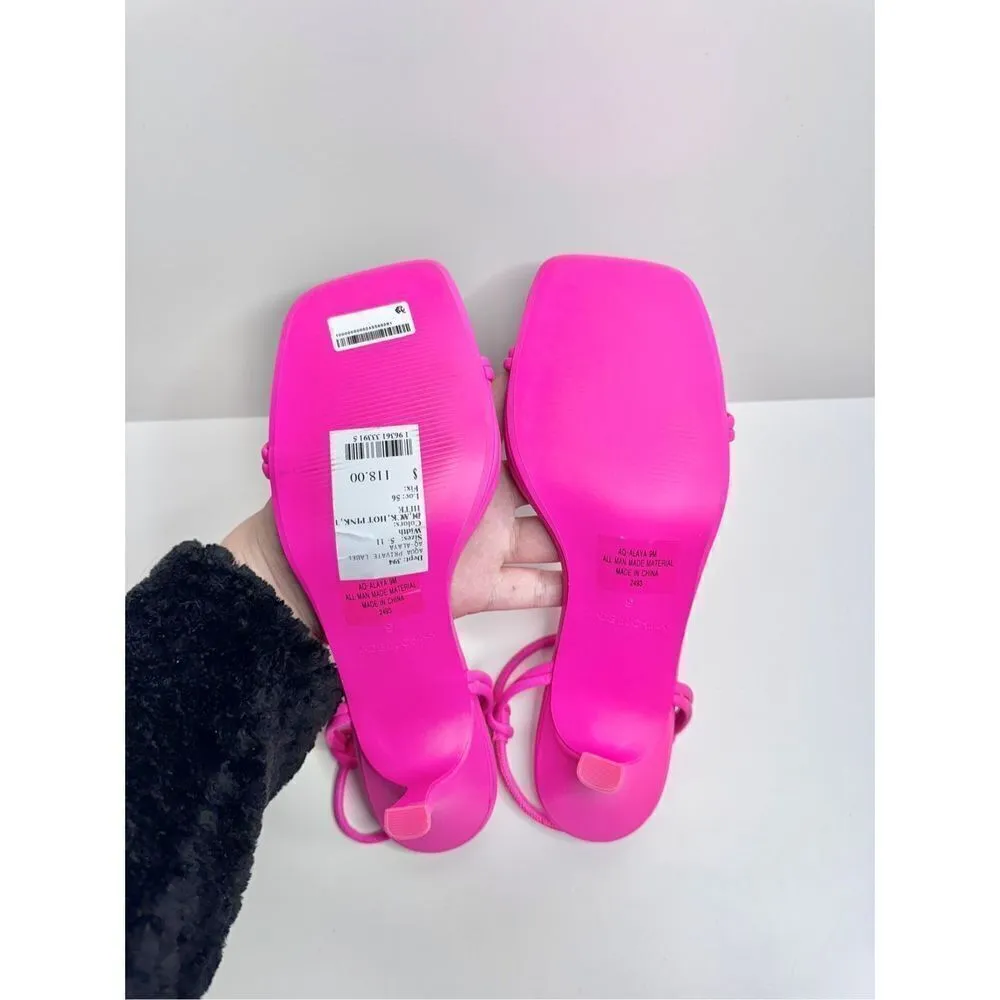 AQUA Sandals Womens Size 9 Square Toe Pink‎ Raffia Detail Slip On Heel NEW - Image 11