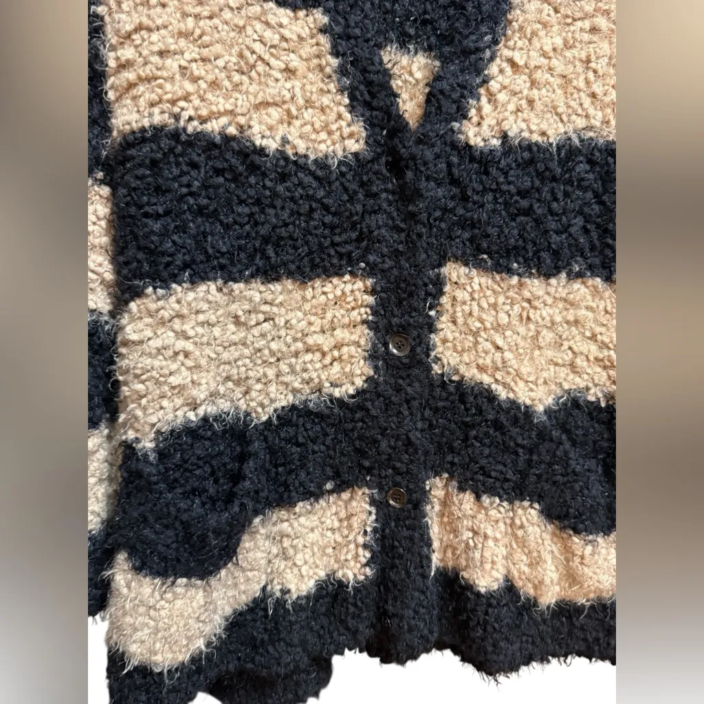 Free People Marshmallow Cardigan Sweater Oversized Chunky Knit Taupe/Black Sz S - Image 7